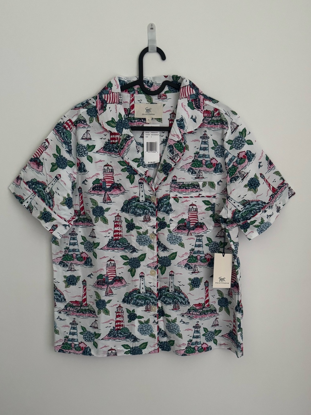 Nautica White Short-Sleeve Lighthouse Print Shirt